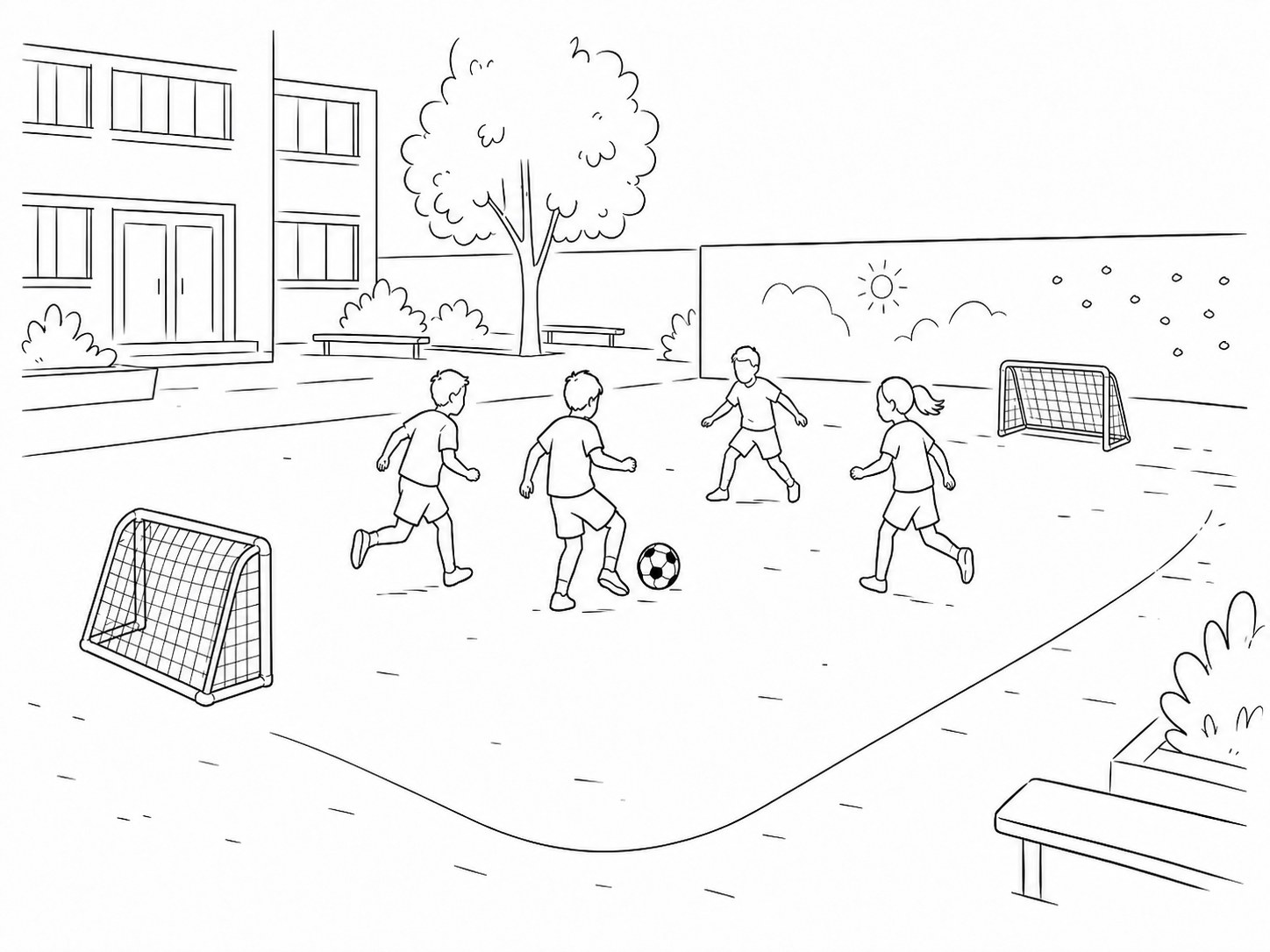 Illustration: Fußballtore für den Schulhof einer Grundschule