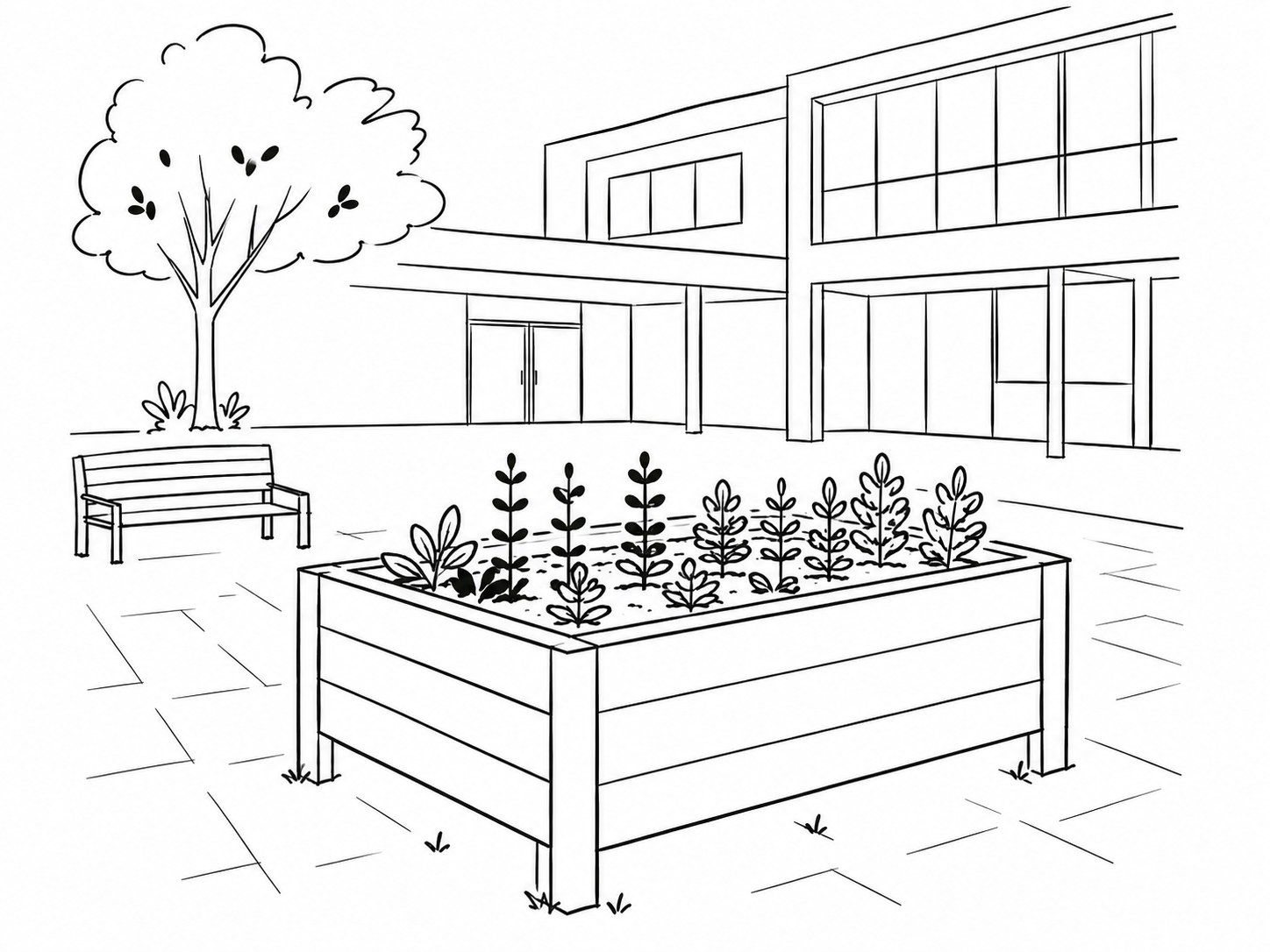 Illustration: Hochbeet im Schulgarten einer Oberschule